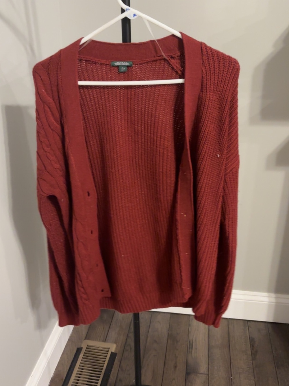 Women’s Open-Front Cable Knit Cardigan Sweater - Rust Red